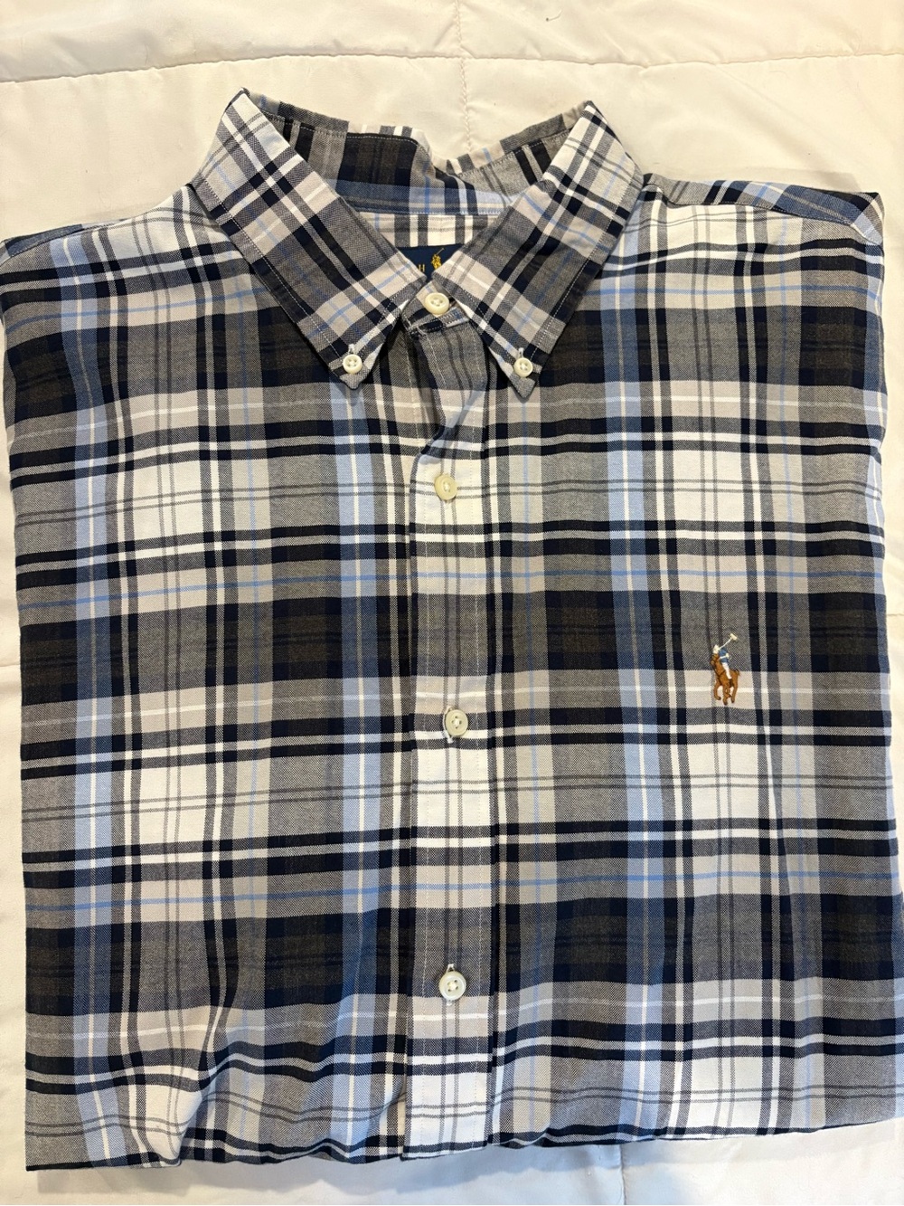 Ralph Lauren Blue and White Plaid Button-Down Shirt